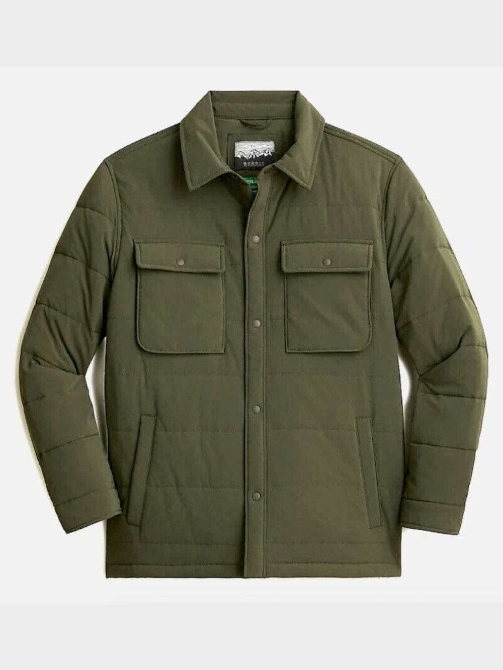 J. Crew Men's Eco Nordic Shirt-Jacket with PrimaLoft in Olive Green - Size L
